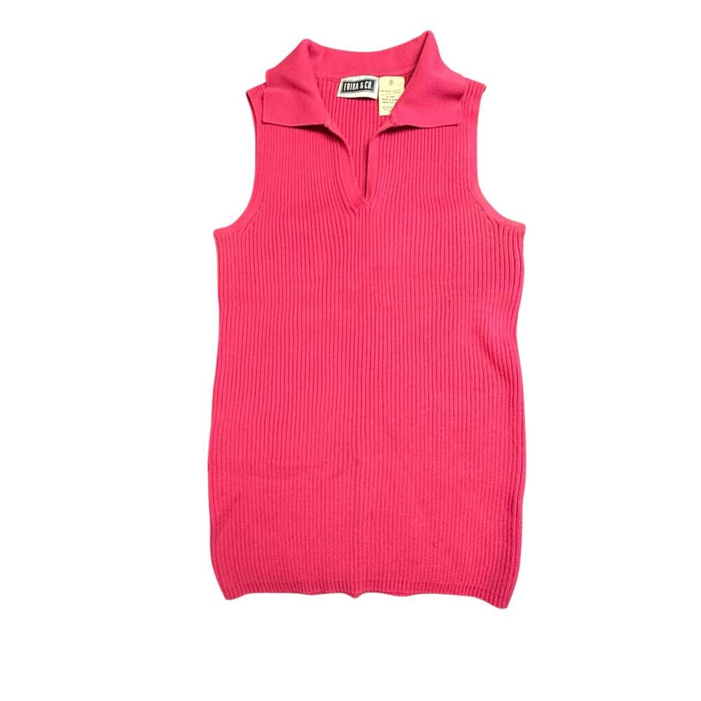Vintage Erika & Co. Pink Ribbed Sleeveless Polo Knit Top Size Small